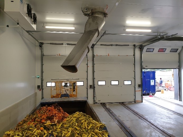 Verdeelgoot boven inpandige container